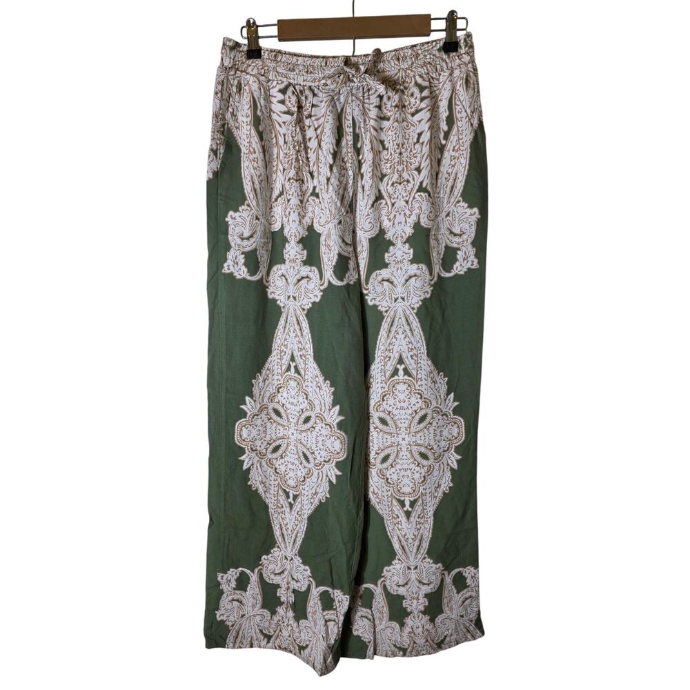 CECE Green Tile Printed Loose Wide Leg Casual Comfortable Pants SZ M